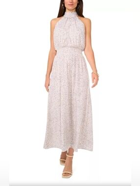 Vince Camuto Cream Multi Dot Halter Midi Medium
